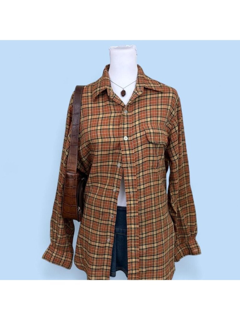 70s orange plaid retro indie western button down shirt